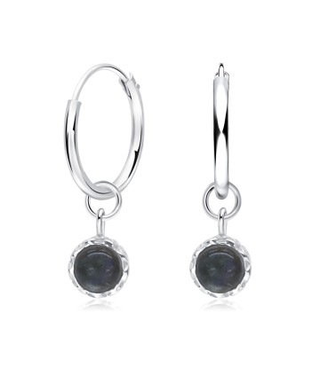 Grey Quartz Natural Stone Silver Hoop Earring HO-2476